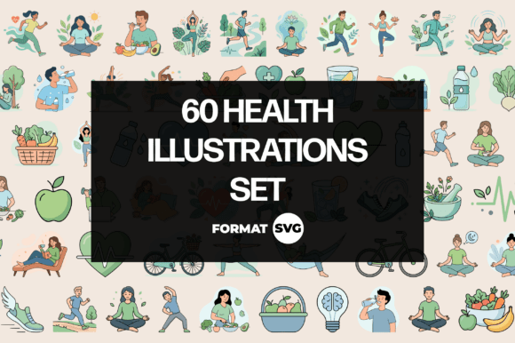 60 Health Illustrationen SVG Set: Modern Wellness Visuals