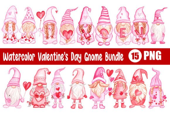 Adorable Watercolor Valentine's Day Gnome Bundle Designs