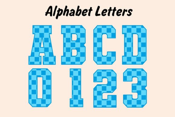 Blue Neon Checkered Alphabet Set PNG for Bold Design