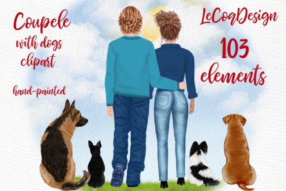 Charming People with Dogs Clipart for Creative Projects