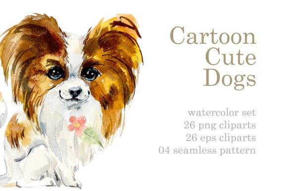 Charming Watercolor Cartoon Small Dogs for Creative Projects