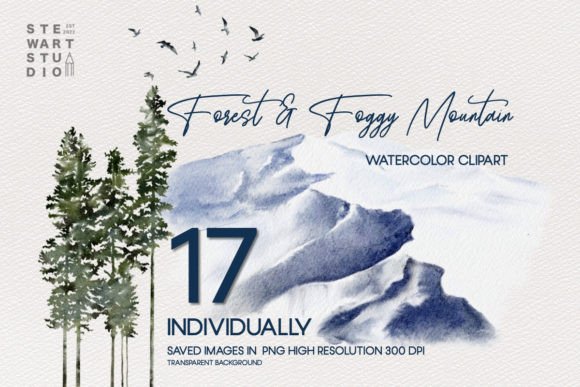 Enchanting Forest and Foggy Mountain Watercolor for Winter Designs