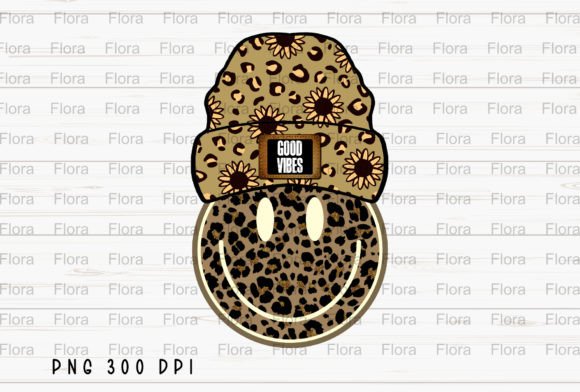 Good Vibes Beanie Smile Face Leopard PNG: Bold Graphic for Creators