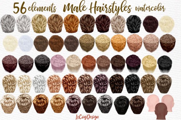 Male Hairstyles Clipart: Watercolor Design Assets for Creative Pros