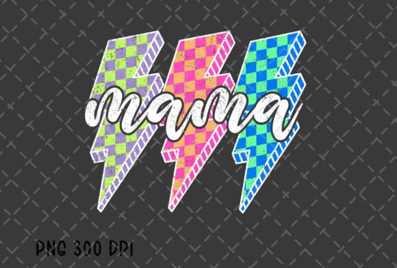Mama Lightning Bolt Checkered Neon PNG: Electric Energy for Your Designs