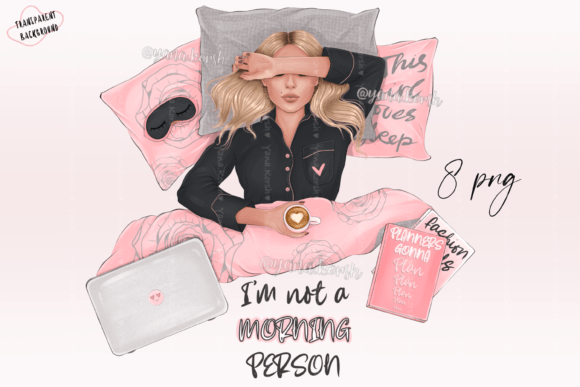 Morning Clipart: Girl with Coffee PNG for Relatable Design