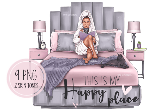 Morning Girl on the Bed Planner Clipart: A Designer's Cozy Asset