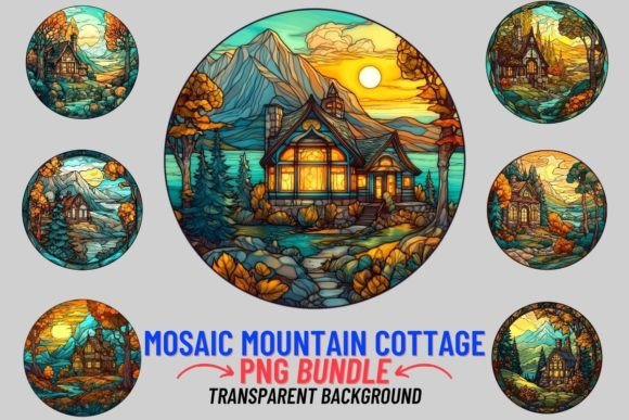 Stained Glass Mountain Cottage 12 PNG: A Designer's Asset
