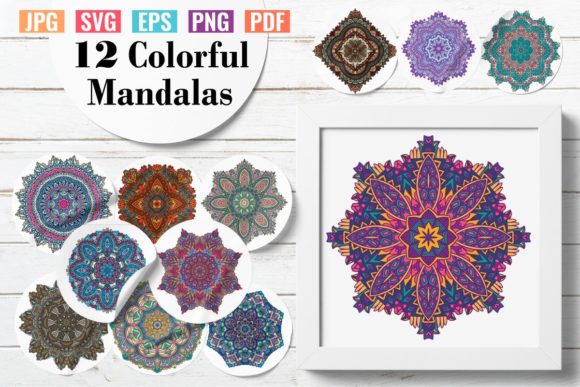 Unlock Creative Versatility with 12 Colorful Mandalas Vector Eps and Png