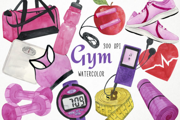 Watercolor Gym Clipart: 15 Fitness Elements for Creative Projects